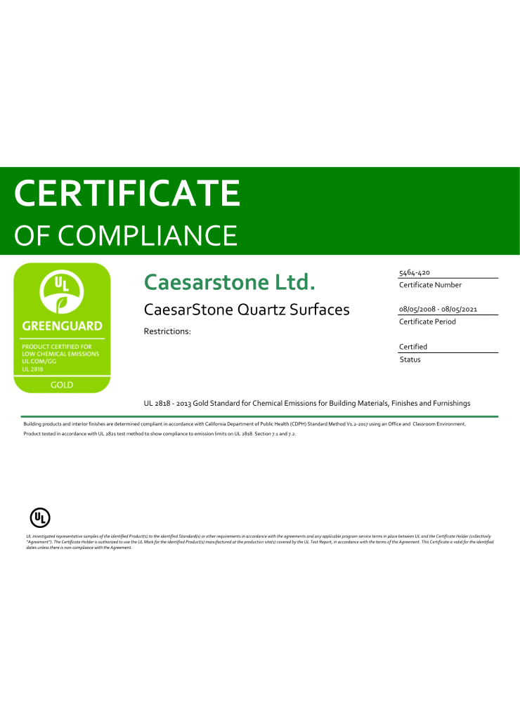 Caesarstone. GREENGUARD and GREENGUARD GOLD standards